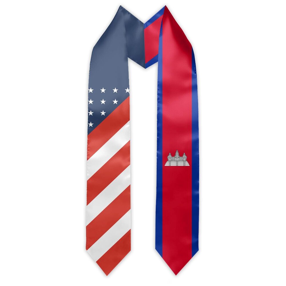 6329 Cambodia Flag and USA Country Flag Graduation Stole Graduation Sash